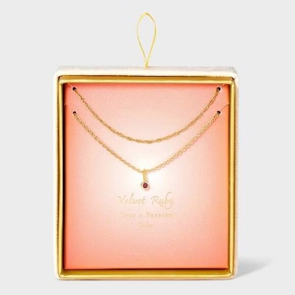 A New Day NWT 14K Gold Dipped Genuine Ruby Stone Pendant Necklace July - Picture 1 of 5